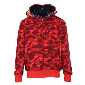 A BATHING APE Bape Color Camo Shark Double Hood Full Zip Hoodie Red Men's